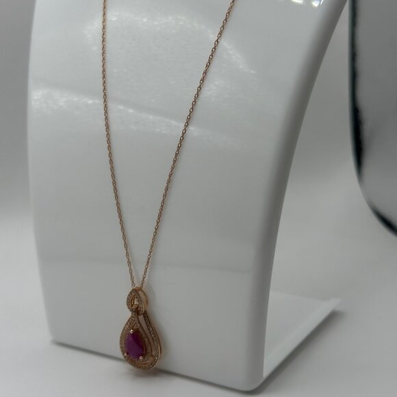 Ruby (1-1/4 ct. t.w.) & Diamond (1/4 ct. t.w.) 18" Pendant Necklace in 14k rose - Picture 4 of 5